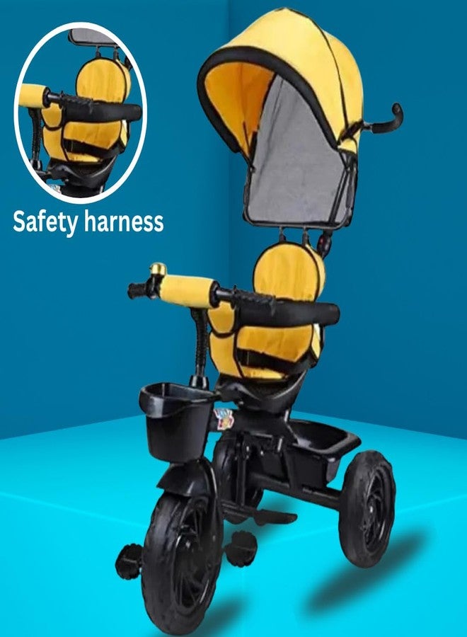 Maanit 3 in 1 Kids Tricycle with Canopy, Dual Storage Basket & Parental Handle Control - Safety Guardrail, Comfort Seat, Ages 1.5-5 Years - Toddler Tricycle, Baby Cycle with Easy Steering (Yellow) - Image 5